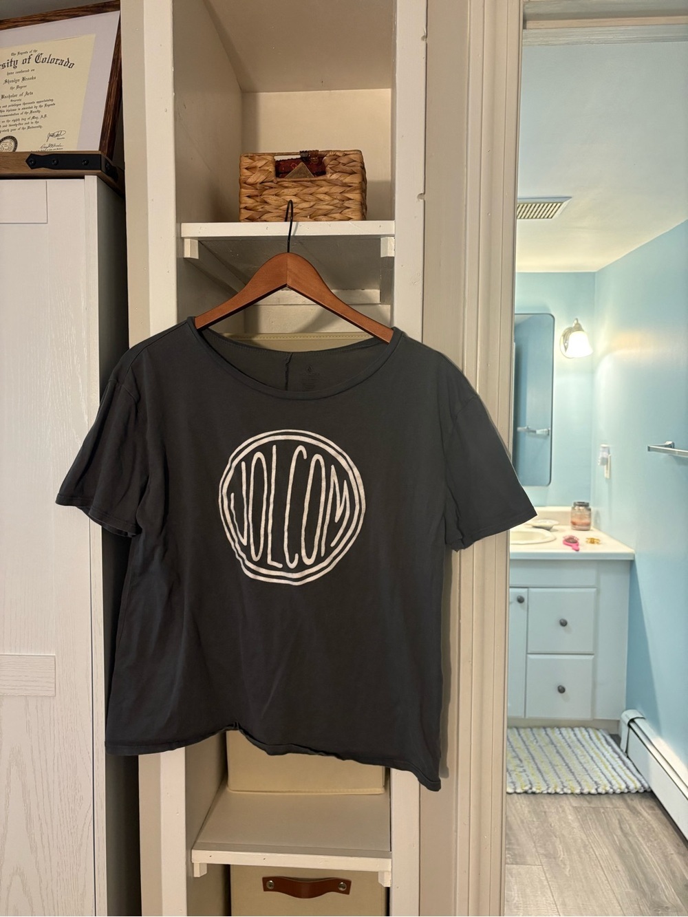 Volcom Charcoal Gray Short Sleeve Tee with White Logo